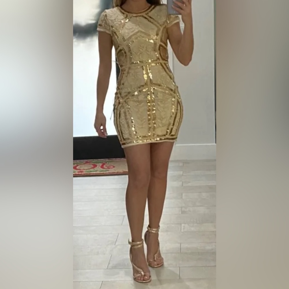 Spread Your Shine Gold Sequin Embroidered Bodycon Dress Size M